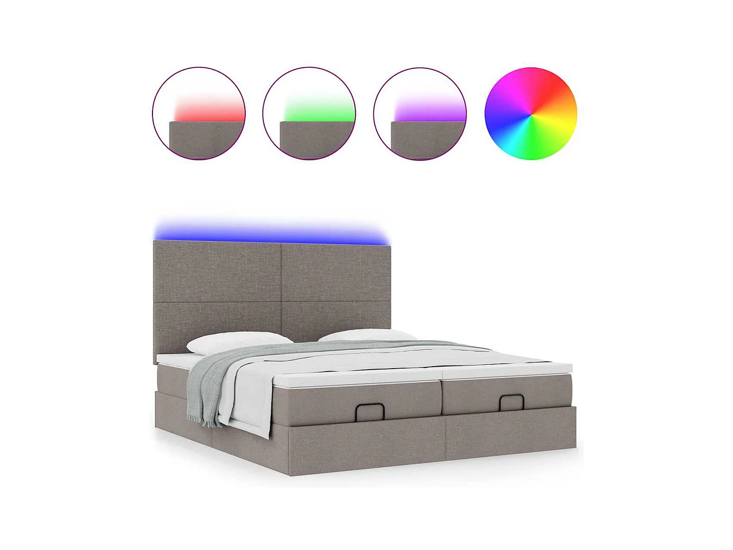 Cadre de lit ottoman avec matelas taupe 200x200cm tissu