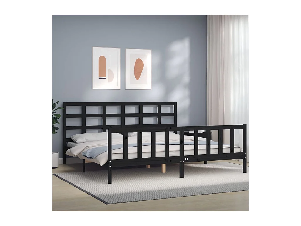 Cadre de lit sans matelas noir 200x200 cm bois massif de pin