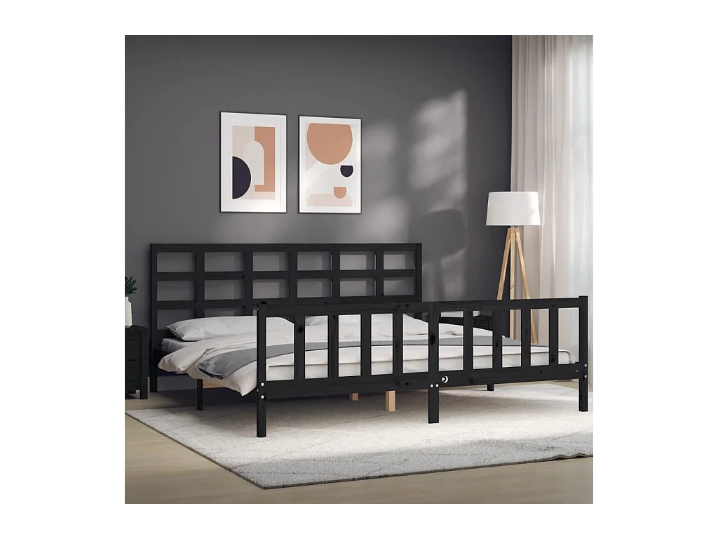 Cadre de lit sans matelas noir 200x200 cm bois massif de pin