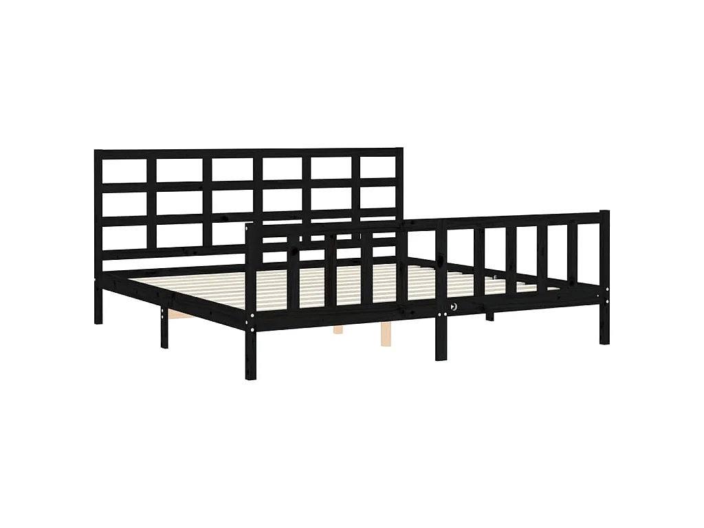 Giroletto con Testiera Nero 200x200 cm in Legno Massello