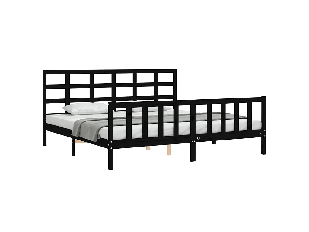 Cadre de lit sans matelas noir 200x200 cm bois massif de pin