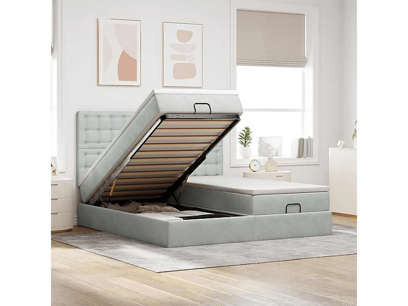 Ottoman bed met matrassen 200x200cm fluweel lichtgrijs