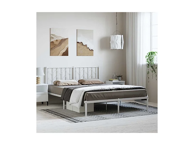 Cadre de lit métal sans matelas et tête de lit blanc 193x203 cm