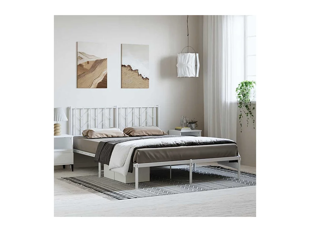 Cadre de lit métal sans matelas et tête de lit blanc 193x203 cm