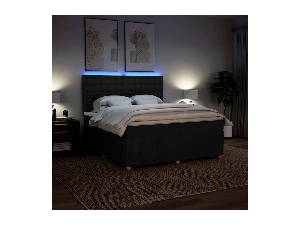 Sommier à lattes de lit avec matelas Noir 200x200 cm Tissu