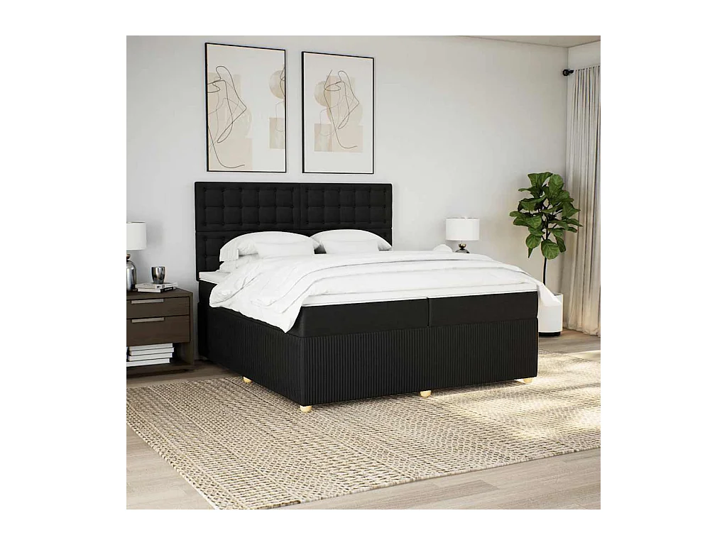 Sommier à lattes de lit avec matelas Noir 200x200 cm Tissu