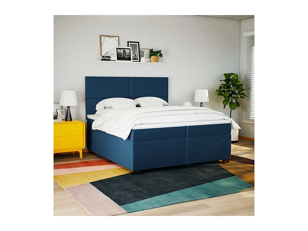 Sommier à lattes de lit avec matelas Bleu 200x200 cm Tissu