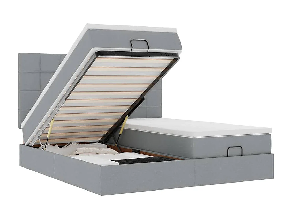 Cadre de lit ottoman et matelas gris clair 200x200cm tissu