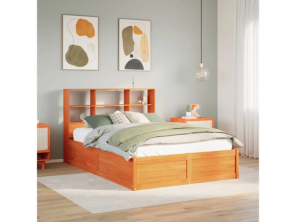 Cama sem colchão 150x200 cm madeira pinho maciça castanho-mel