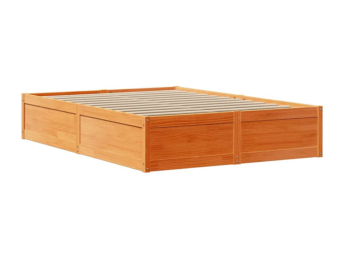 Cama sem colchão 150x200 cm madeira pinho maciça castanho-mel