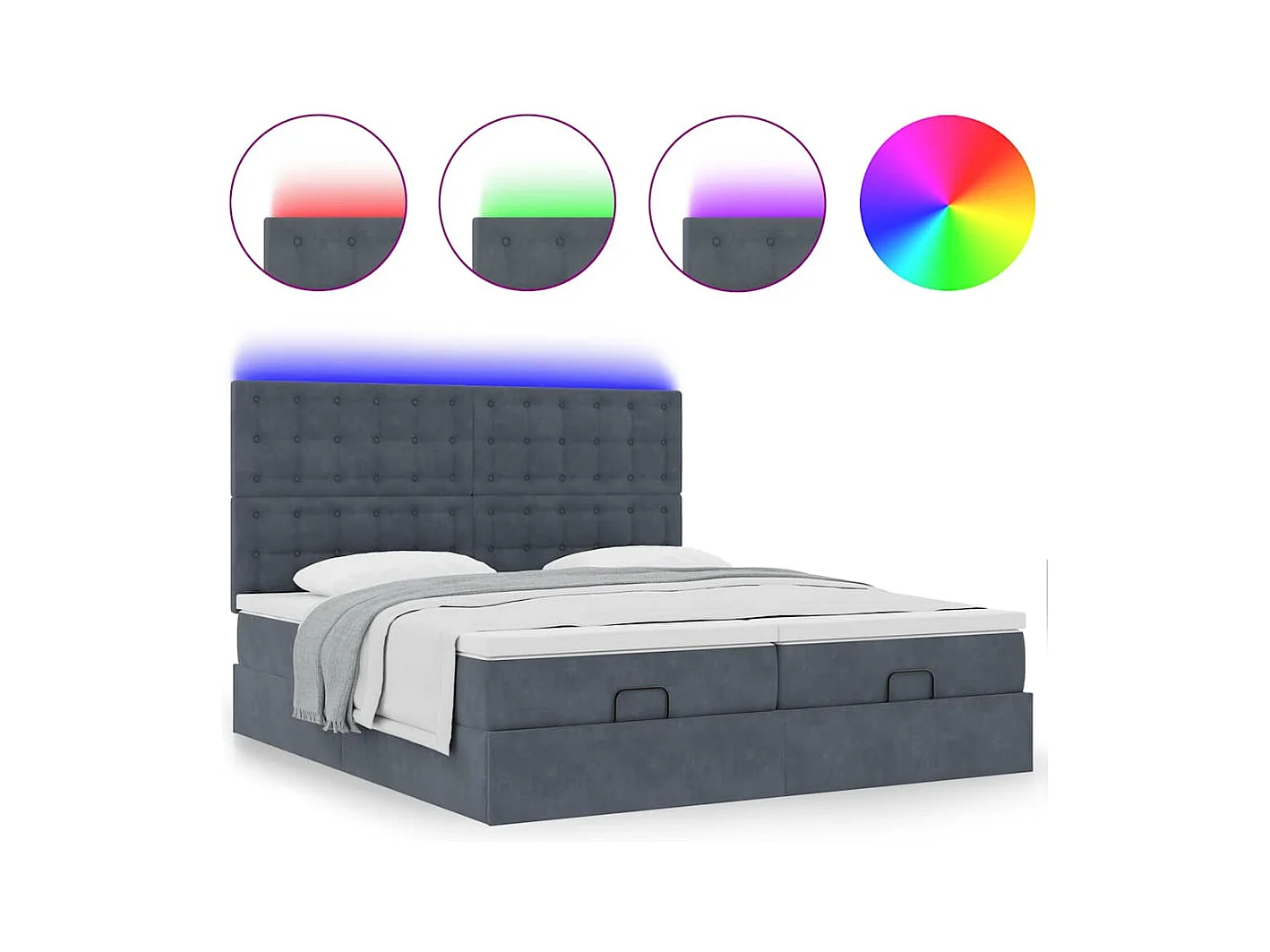Ottoman-Bett mit Matratzen & LEDs Dunkelgrau 200x200 cm Samt