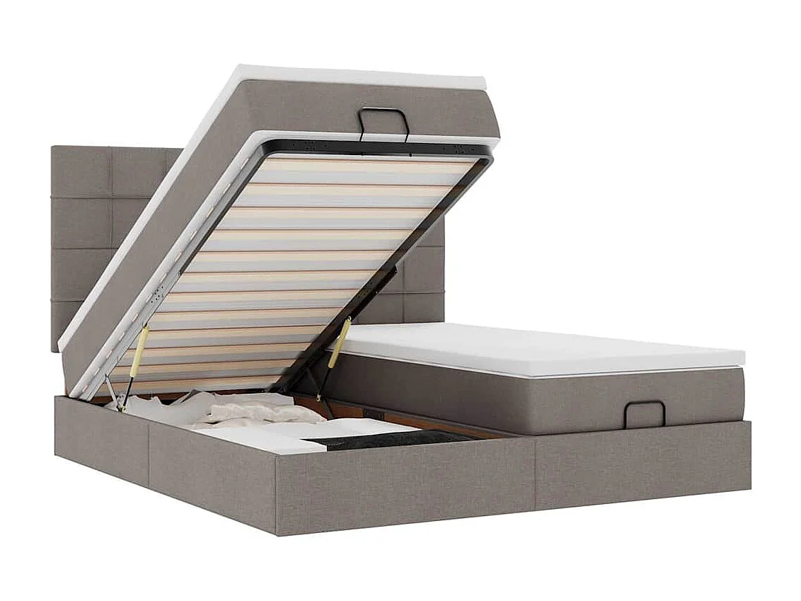 Cadre de lit ottoman avec matelas taupe 200x200cm tissu