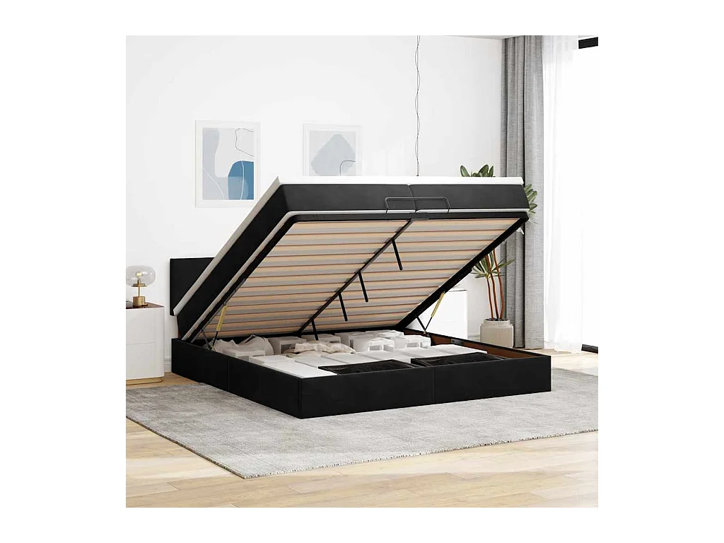 Cadre de lit ottoman avec matelas noir 200x200 cm velours