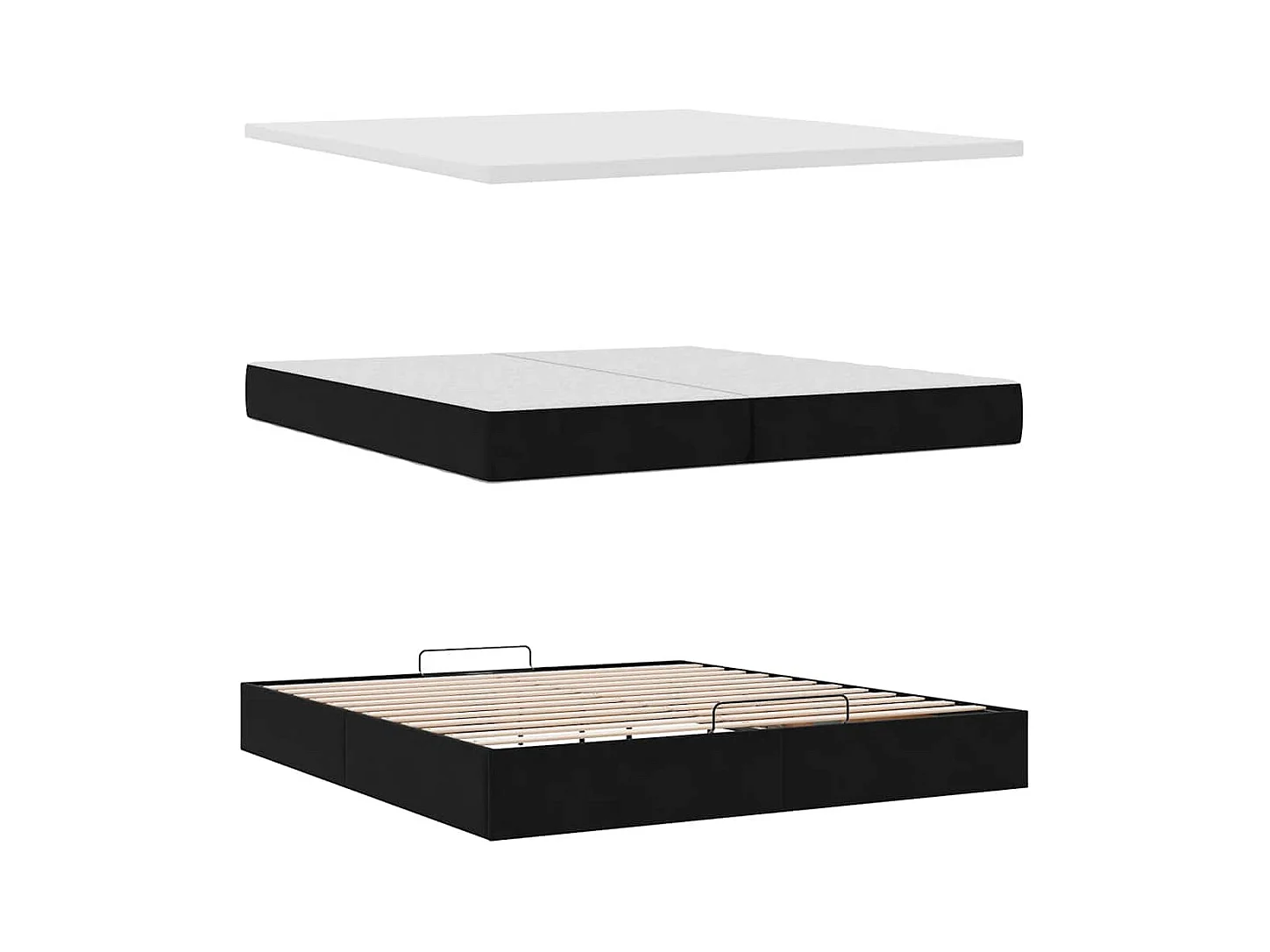 Cadre de lit ottoman avec matelas noir 200x200 cm velours