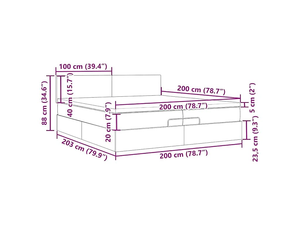 Ottoman-Bett mit Matratze Schwarz 200x200 cm Samt