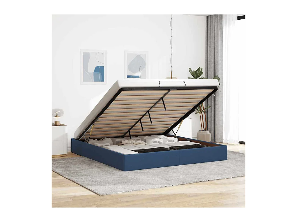 Estrutura de cama otomana sem colchão 200x200 cm tecido azul