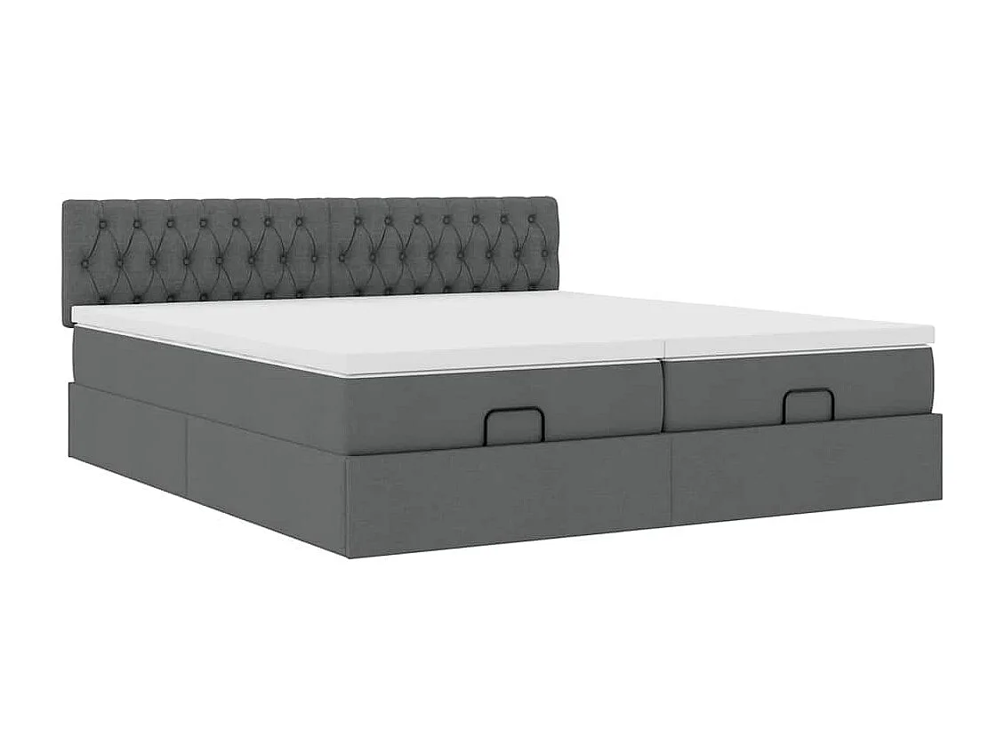Cadre de lit ottoman avec matelas gris foncé 200x200cm tissu