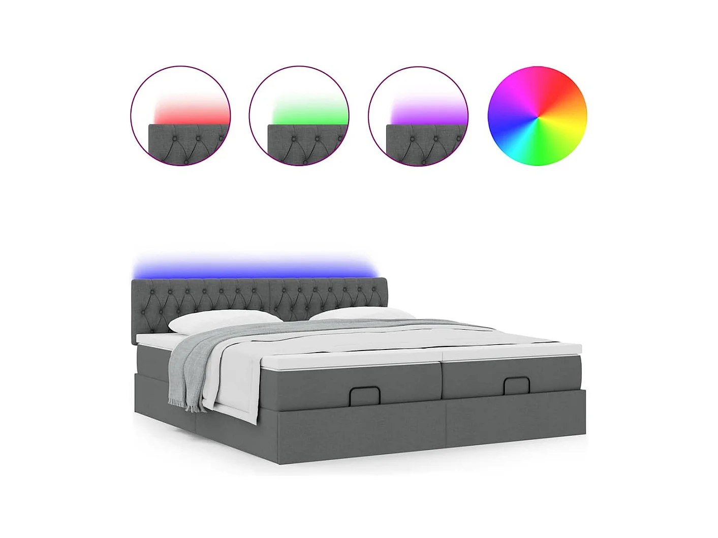 Cadre de lit ottoman avec matelas gris foncé 200x200cm tissu