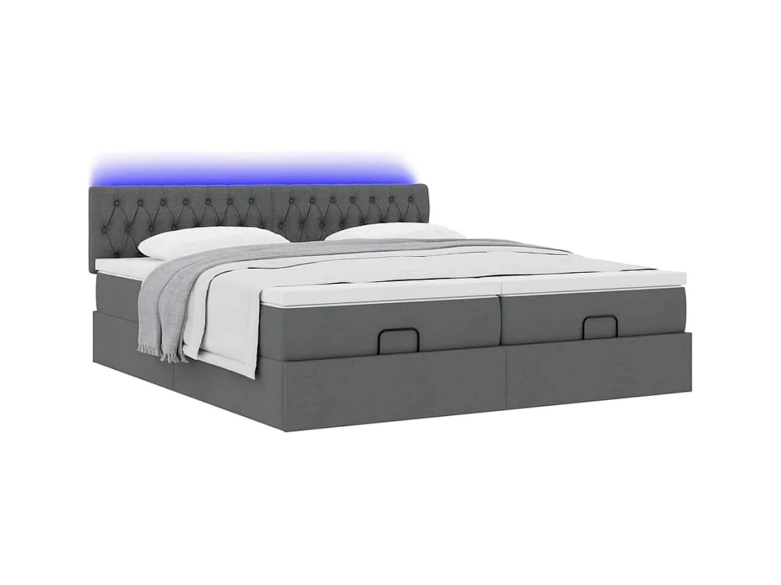 Cadre de lit ottoman avec matelas gris foncé 200x200cm tissu