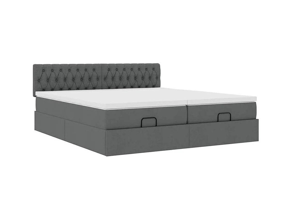Cadre de lit ottoman avec matelas gris foncé 200x200cm tissu