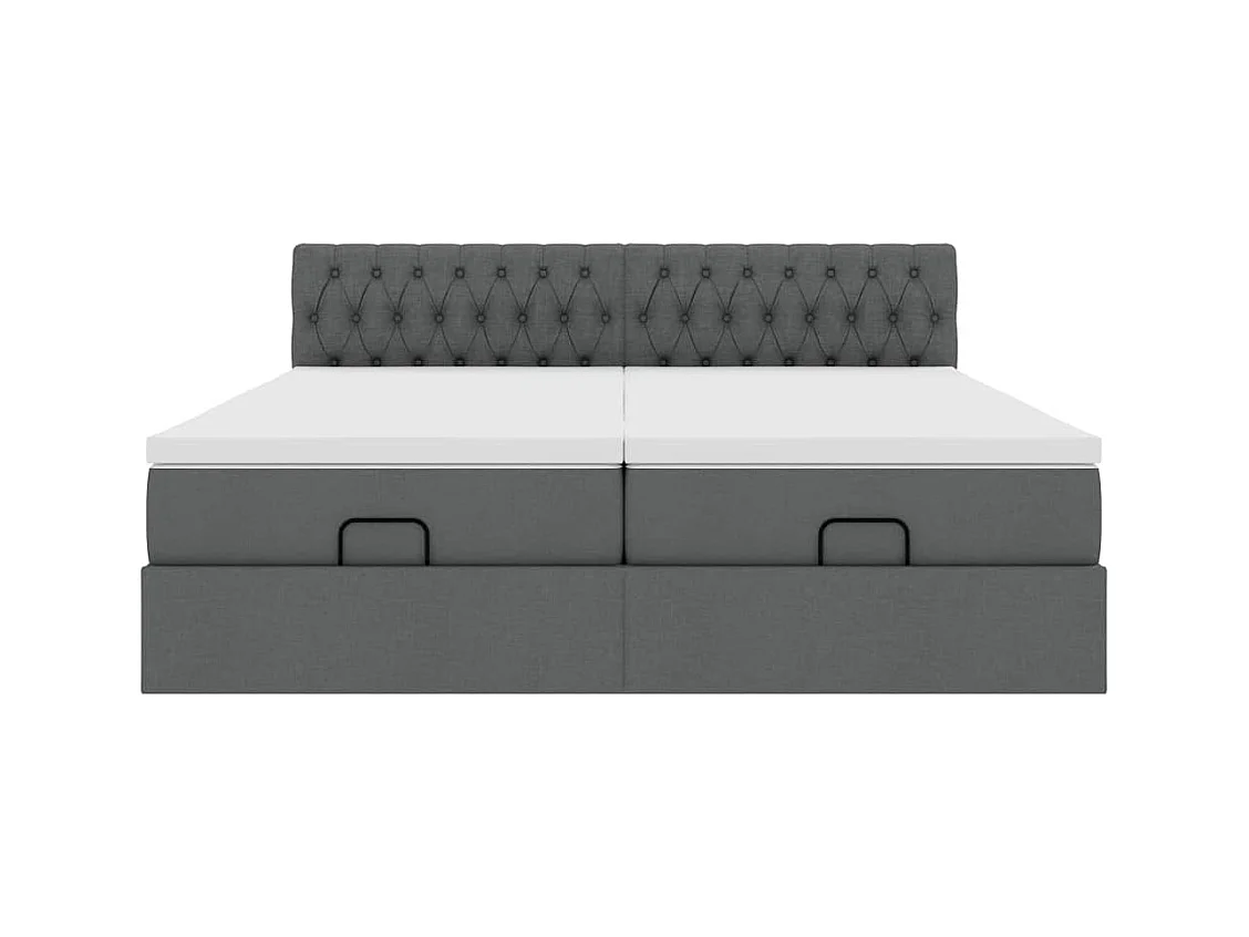 Cadre de lit ottoman avec matelas gris foncé 200x200cm tissu