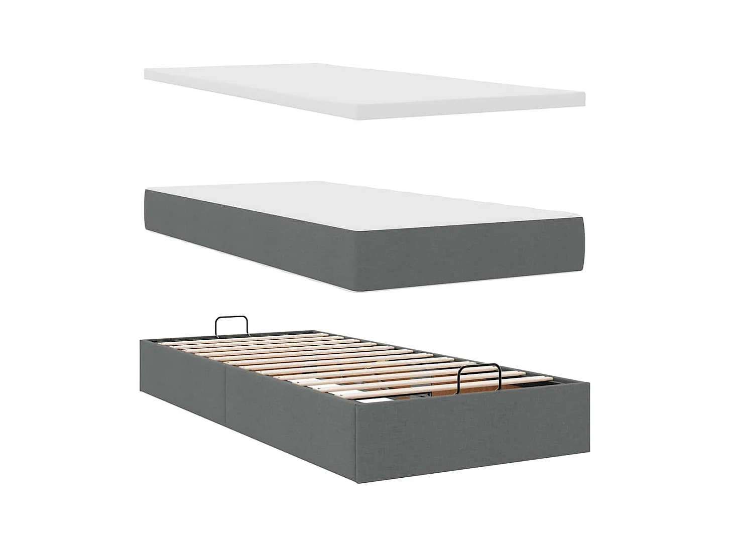 Cadre de lit ottoman avec matelas gris foncé 200x200cm tissu