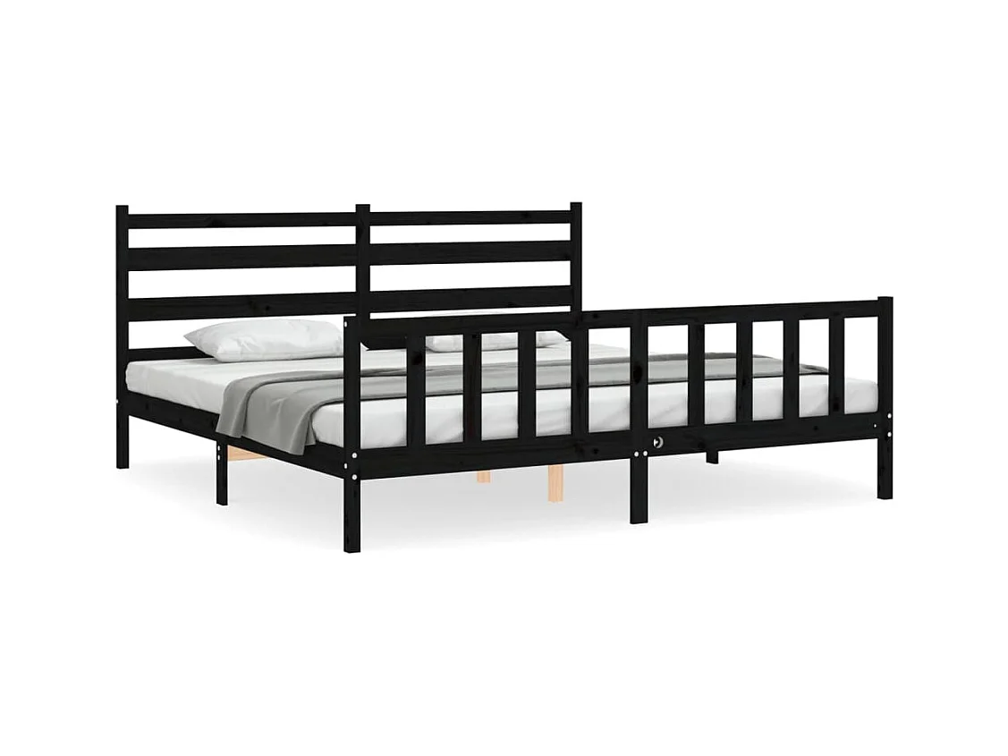 Estrutura de cama com cabeceira 200x200 cm madeira maciça preto