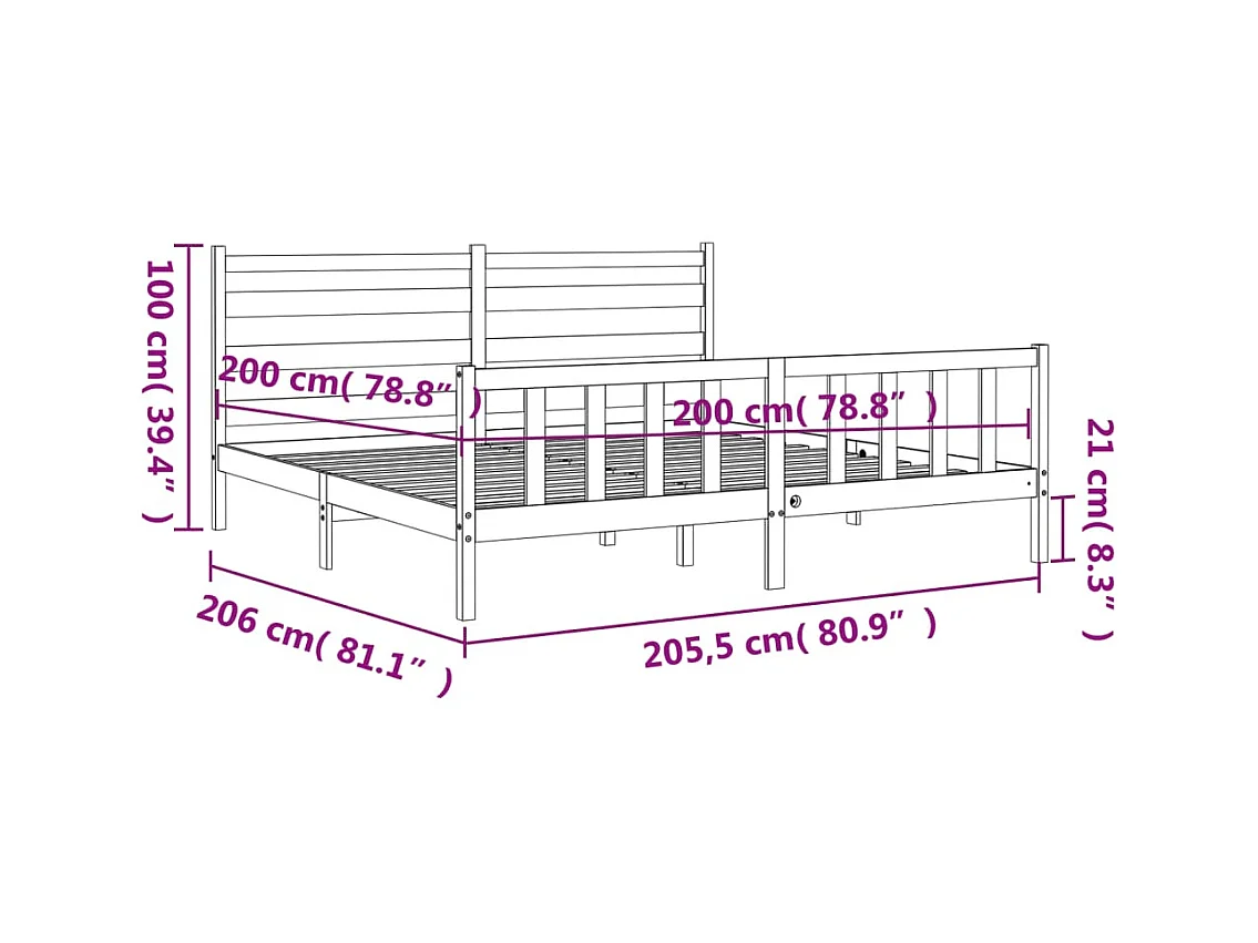 Estrutura de cama com cabeceira 200x200 cm madeira maciça preto