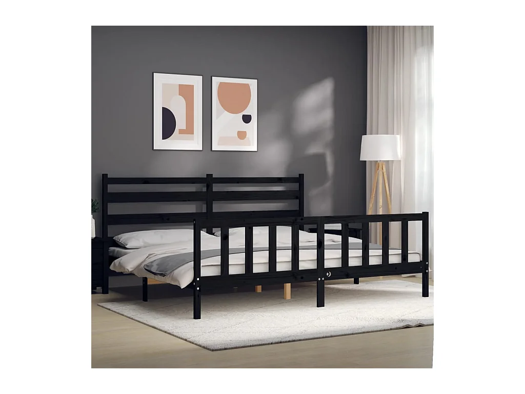 Estrutura de cama com cabeceira 200x200 cm madeira maciça preto
