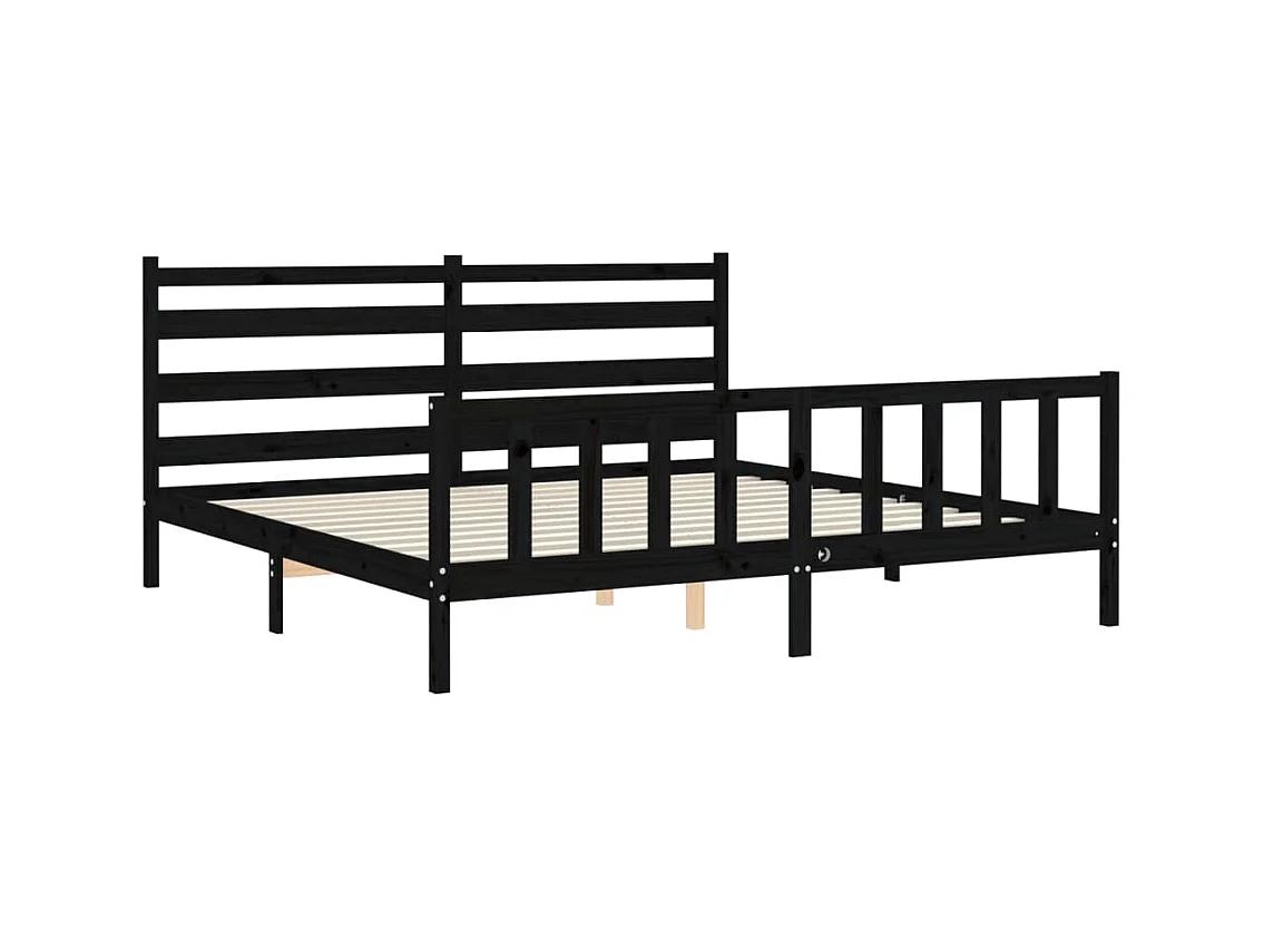 Estrutura de cama com cabeceira 200x200 cm madeira maciça preto