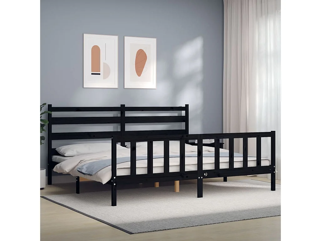 Giroletto con Testiera Nero 200x200 cm in Legno Massello