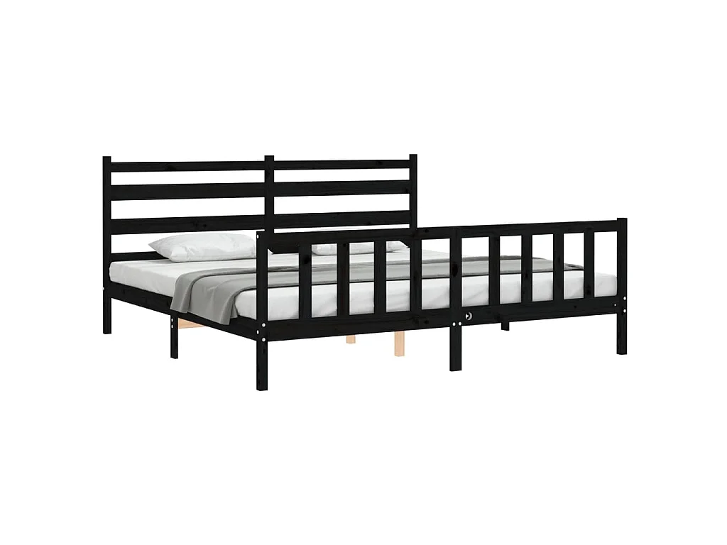 Cadre de lit sans matelas noir 200x200 cm bois massif de pin