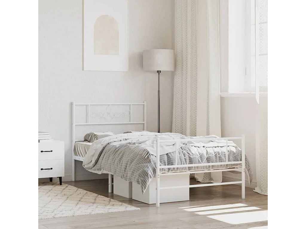 Bedframe met hoofd- en voeteneinde metaal wit 107x203 cm