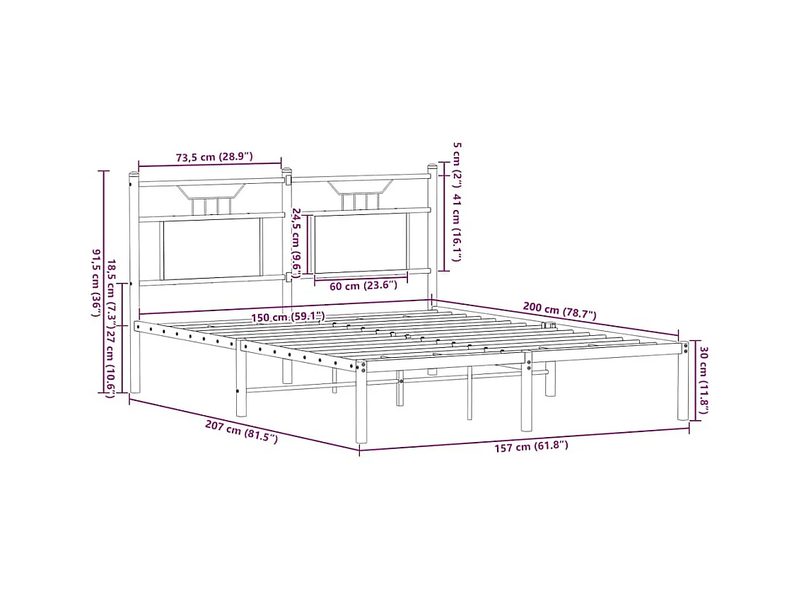 Cadre de lit sans matelas chêne fumé 150x200 cm bois ingénierie