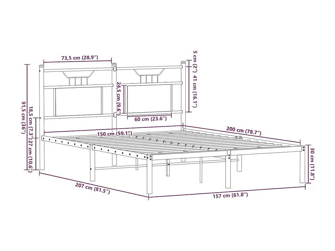 Cadre de lit sans matelas chêne fumé 150x200 cm bois ingénierie