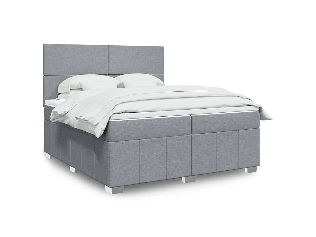 Cama com molas/colchão 200x200 cm tecido cinza-claro