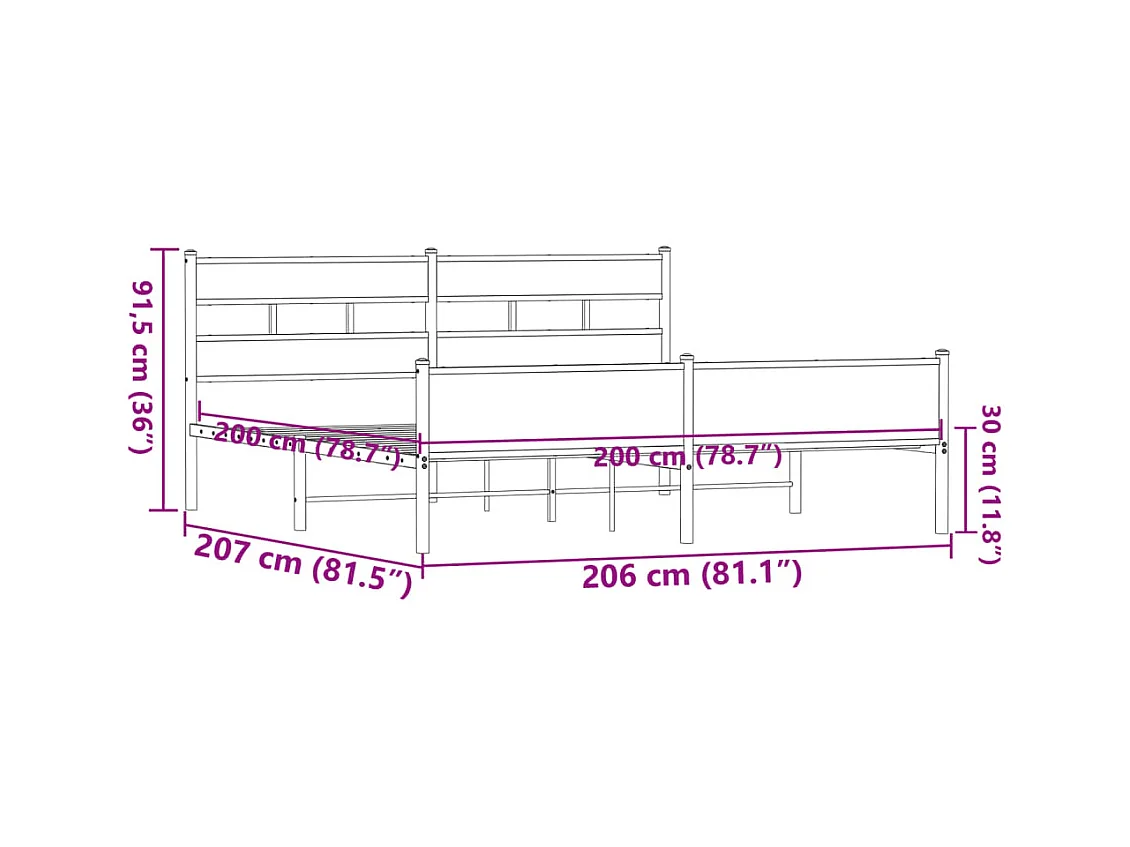 Cadre de lit en métal sans matelas chêne marron 200x200 cm