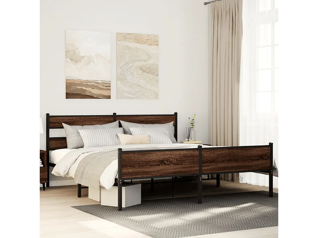 Metallbett ohne Matratze Braun Eichen-Optik 200x200 cm