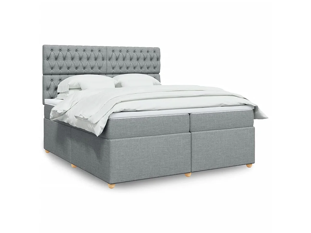 Cama com molas/colchão 200x200 cm tecido cinza-claro