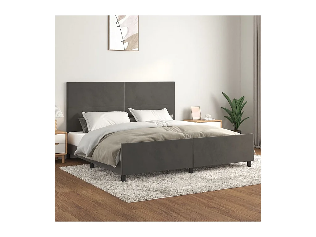 Cadre de lit sans matelas gris foncé 200x200 cm velours