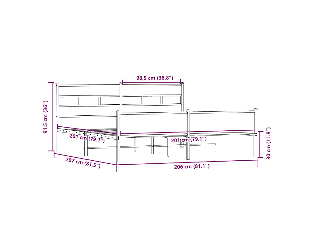 Cadre de lit en métal sans matelas chêne sonoma 200x200 cm