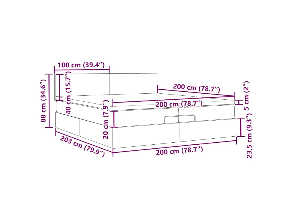 Ottoman bed met matrassen en LED's 200x200cm fluweel