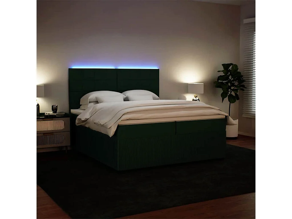 Cama box spring con colchón terciopelo verde oscuro 200x200 cm