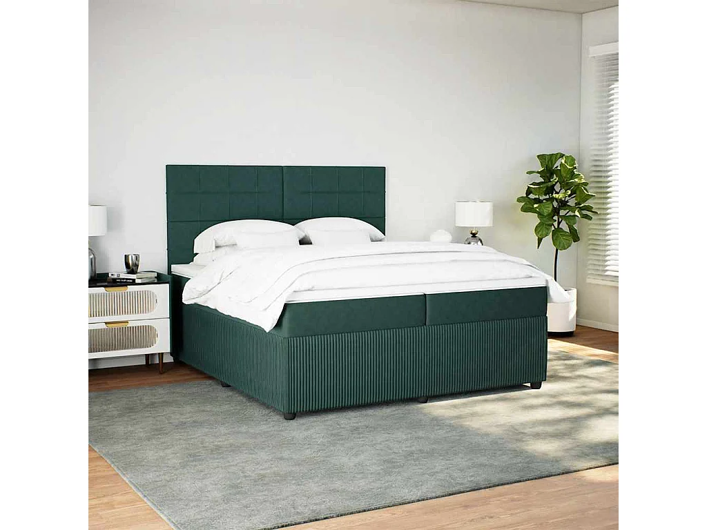 Cama box spring con colchón terciopelo verde oscuro 200x200 cm
