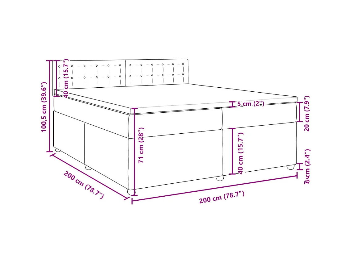 Sommier à lattes de lit avec matelas Crème 200x200 cm Tissu