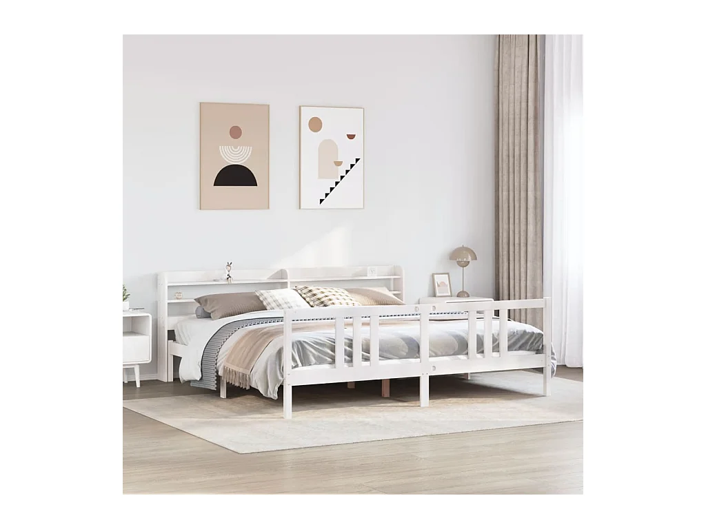 Cadre de lit avec tête de lit sans matelas blanc 200x200 cm