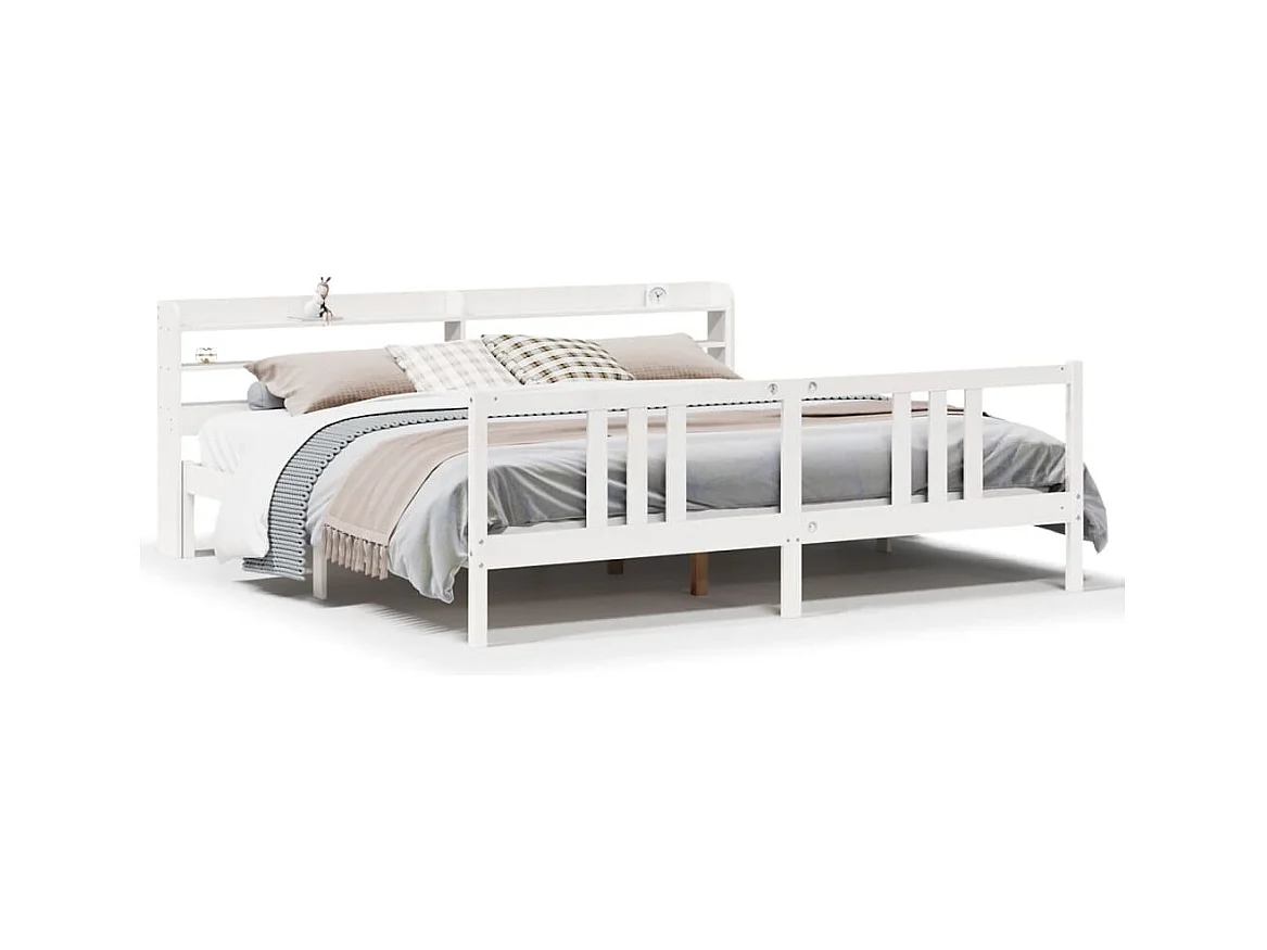 Cadre de lit avec tête de lit sans matelas blanc 200x200 cm