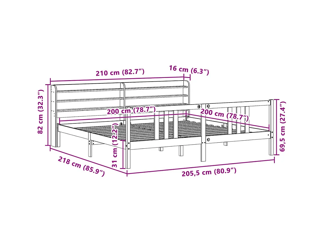 Cadre de lit avec tête de lit sans matelas blanc 200x200 cm