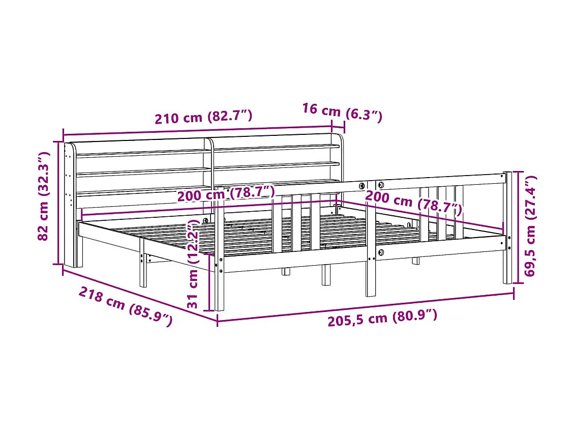 Giroletto con Testiera senza Materasso Bianco 200x200 cm
