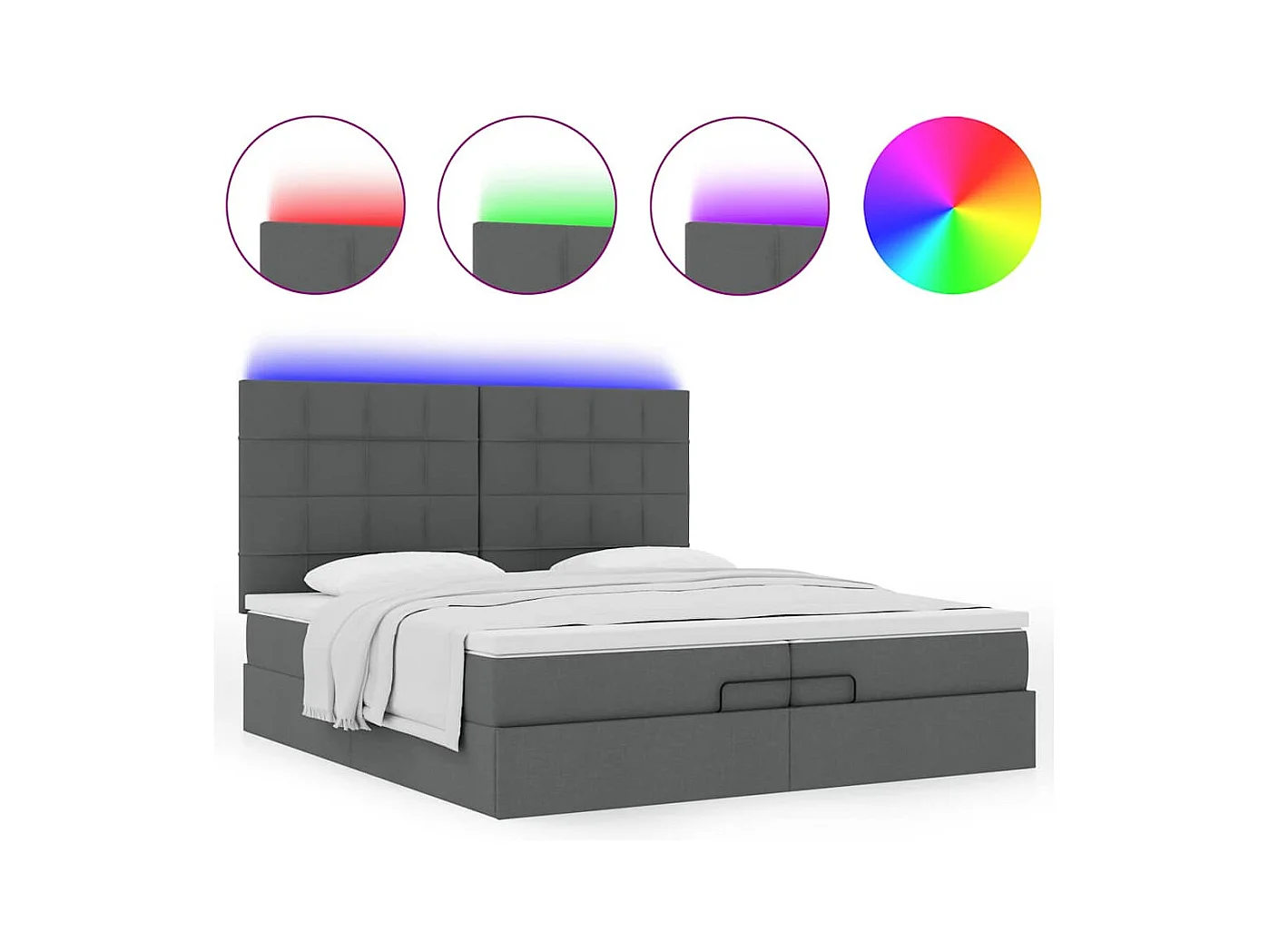 Ottoman-Bett mit Matratzen & LEDs Dunkelgrau 200x200 cm Stoff